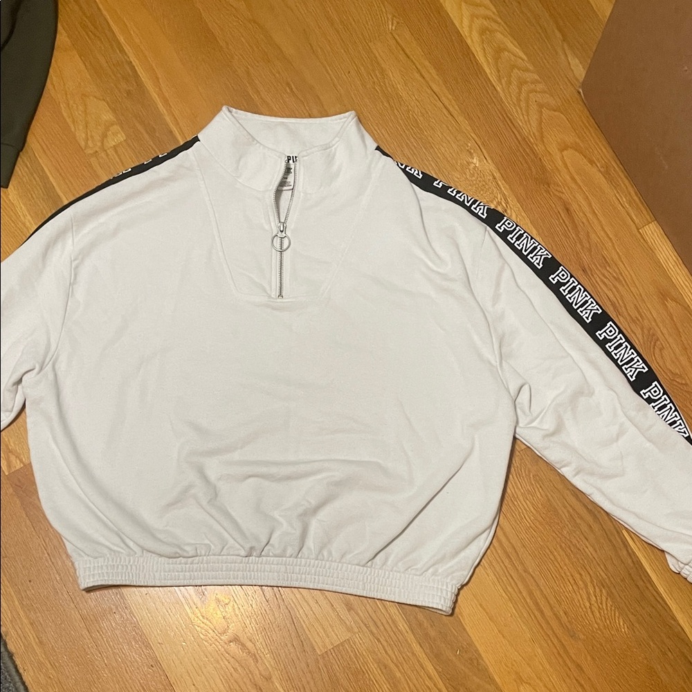 White Quarter-Zip Pullover with Black PINK Logo